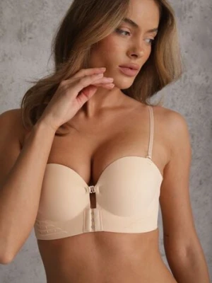 Beżowy Biustonosz Push Up z Zapięciem z Przodu Beliri han