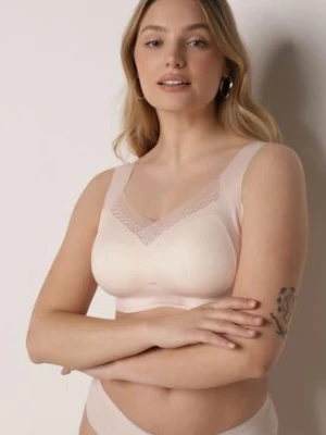 Beżowy Biustonosz Sportowy z Siateczką i Usztywnionymi Miseczkami Zerirae love magnolia