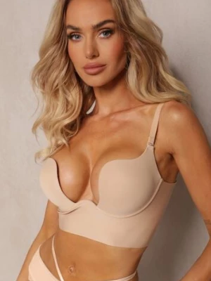 Beżowy Biustonosz Miseczka C Typu Push Up na Ramiączkach z Regulacją Mivonara