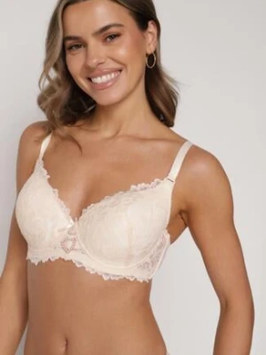 Beżowy Biustonosz z Koronką i Sercem z Cyrkonii Coratune