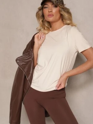 Beżowy Casualowy T-shirt z Wiskozy Arisanda elsa.m by may