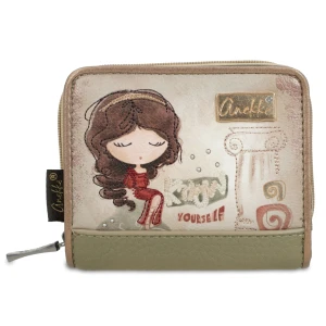 Beżowy Damski Kompaktowy Portfel Anekke