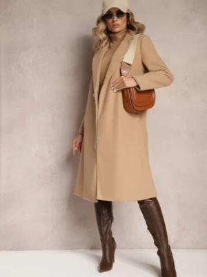 Beżowy Długi Płaszcz z Biżuteryjnymi Guzikami Tudella new collection