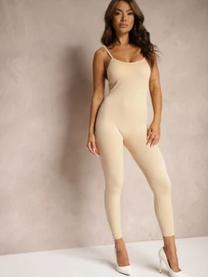 Beżowy Dopasowany Kombinezon Taliowany na Ramiączkach Nevirenes han