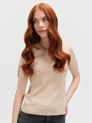 Beżowy dopasowany sweter krótki rękaw Top Secret