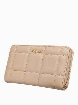 Beżowy duży portfel damski z ozdobnymi przeszyciami Puccini