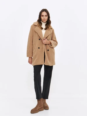 Beżowy dwurzędowy płaszcz boucle Top Secret