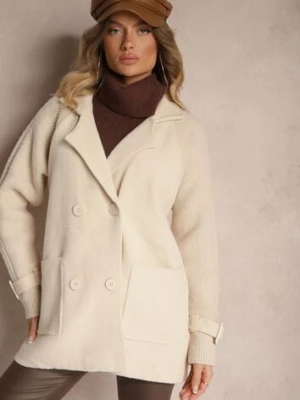 Beżowy Dwurzędowy Płaszcz z Bawełną Guzikami i Ściągaczami przy Rękawach Ililina elsa.m by may