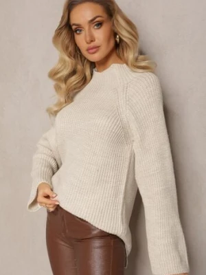 Beżowy Dzianinowy Golf z Rozszerzanymi Rękawami z Rozcięciem Vucta lily rose