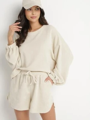 Beżowy Dzianinowy Komplet Bluza i Szorty Novanisa jumelle