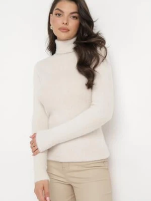 Beżowy Elastyczny Golf z Puszystej Tkaniny z Wełną Doulcet j&x