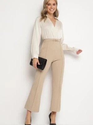 Beżowy Elegancki Kombinezon z Kopertową Górą i Szerokim Dołem Boleeti rosa