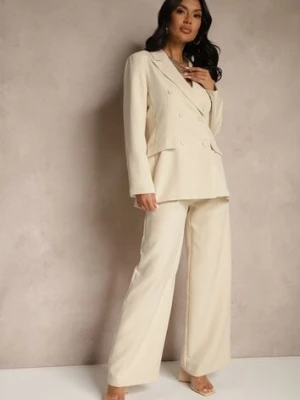 Beżowy Garnitur Spodnie i Marynarka z Usztywnionymi Ramionami Sonavienna new collection