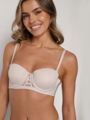 Beżowy Gładki Biustonosz Balkonetka Dalilin