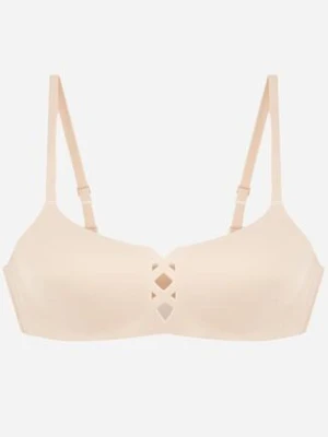 Beżowy Gładki Biustonosz z Ozdobną Imitacją Sznurowania Azivene love magnolia