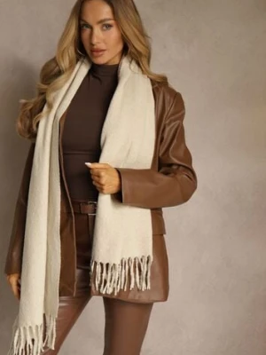 Beżowy Gładki Szalik z Frędzlami Vetimare