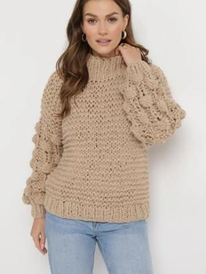 Beżowy Golf w Ozdobny Splot Asaipal wool fashion