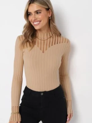 Beżowy Golf z Przeźroczystymi Wstawkami Faelis