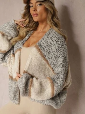 Beżowy Kardigan Niezapinany z Wełną Ozdobiony Paskami Irinaa jumelle