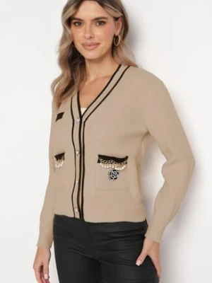 Beżowy Kardigan z Wiskozy i Łańcuszkami Seime elsa.m by may