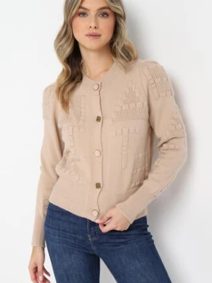 Beżowy Kardigan z Wiskozy Zapinany na Ozdobne Guziki ze Ściągaczami Zoekia elsa.m by may