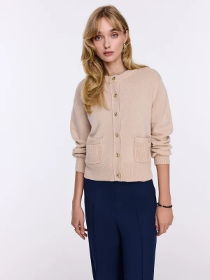 Beżowy kardigan ze złotymi guzikami z dodatkiem kaszmiru TARANKO
