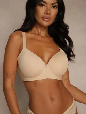 Beżowy Klasyczny Biustonosz o Gładkiej Fakturze Adriaros love magnolia