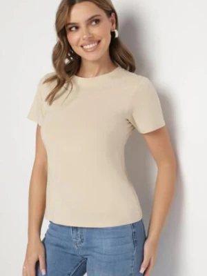 Beżowy Klasyczny T-shirt z Bawełny Lorali j.style