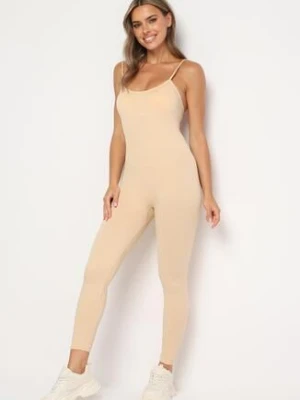Beżowy Kombinezon Bodycon z Cienkimi Ramiączkami Nevithas han