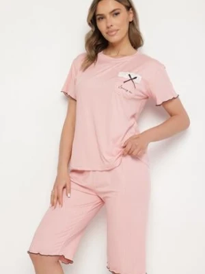 Beżowy Komplet Piżamowy T-shirt i Spodnie Milarunea