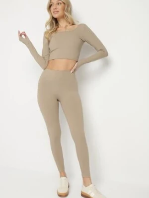 Beżowy Komplet Sportowy Legginsy i Bluzka z Odkrytymi Plecami Dasalla yu & me