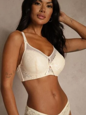 Beżowy Koronkowy Biustonosz Ozdobiony Przezroczystą Wstawką Acalinai love magnolia