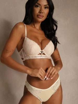 Beżowy Koronkowy Biustonosz w Klasycznym Stylu z Aplikacją Galinassa love magnolia