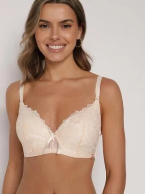 Beżowy Koronkowy Biustonosz z Kokardką Nealenia love magnolia