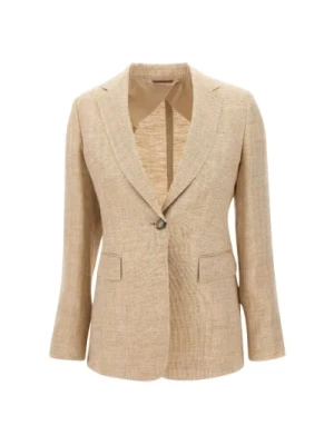 Beżowy Linen Palau Blazer Kurtka Max Mara