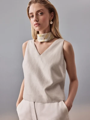 Beżowy lniany top z metaliczną nicią TARANKO