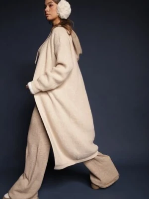 Beżowy Nierozpinany Casualowy Kardigan o Długim Kroju Ozdobiony Ściągaczami Arfilia belcci