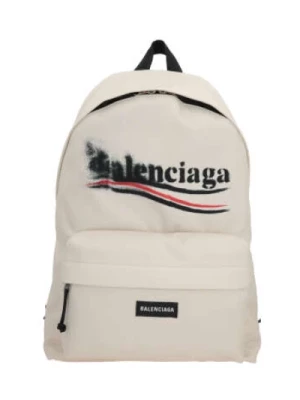 Beżowy Nylonowy Plecak z Politycznym Stencilem Balenciaga