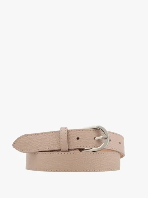 Beżowy pasek damski ze srebrną klamrą Ryłko