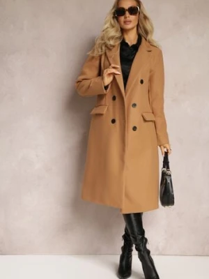 Beżowy Płaszcz Dwurzędowy Aminirn tricot station