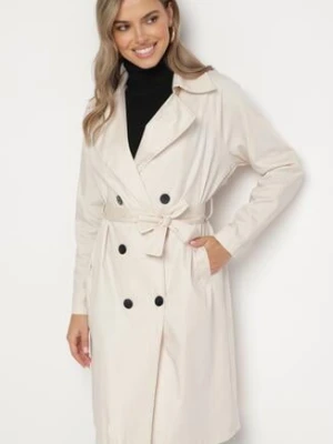 Beżowy Płaszcz Dwurzędowy Typu Trencz z Wiązanym Paskiem Levita lily rose