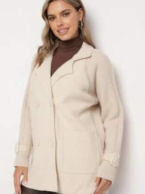 Beżowy Płaszcz Dwurzędowy z Bawełną i Ściągaczami Ilifra elsa.m by may