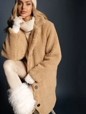 Beżowy Płaszcz Futrzany Teddy Karli ann gissy