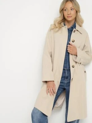 Beżowy Płaszcz Jednorzędowy z Kołnierzykiem Ronisse unigirl