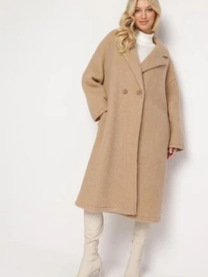 Beżowy Płaszcz Oversize Jednorzędowy Gardalena tricot station