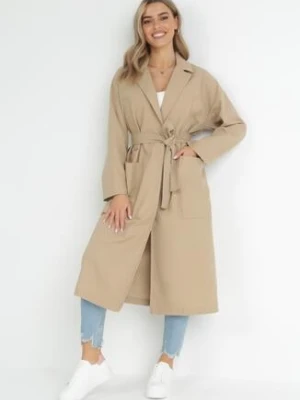Beżowy Płaszcz Oversize z Wiązanym Paskiem Ziyanna ann gissy