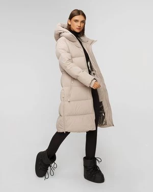 Beżowy Płaszcz Puchowy Damski Woolrich Matt Stretch Long Puffer Parka