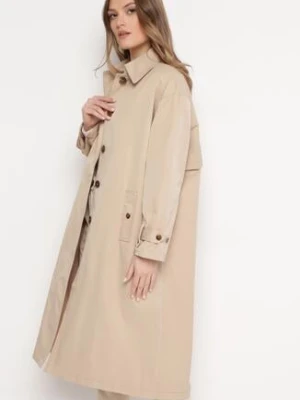 Beżowy Płaszcz Trencz Oversize na Guziki Kalei jus de pom