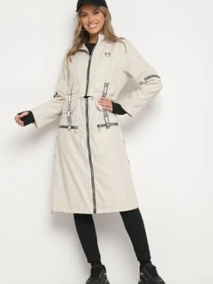 Beżowy Płaszcz z Regulowaną Długością i Taśmami z Napisem Emmilou ann gissy