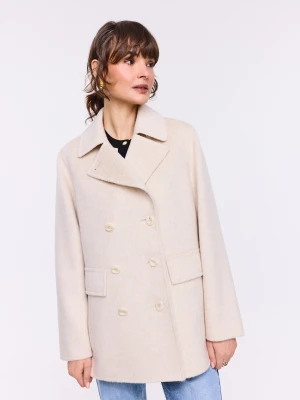 Beżowy płaszcz z wełny z dodatkiem jedwabiu i kaszmiru TARANKO